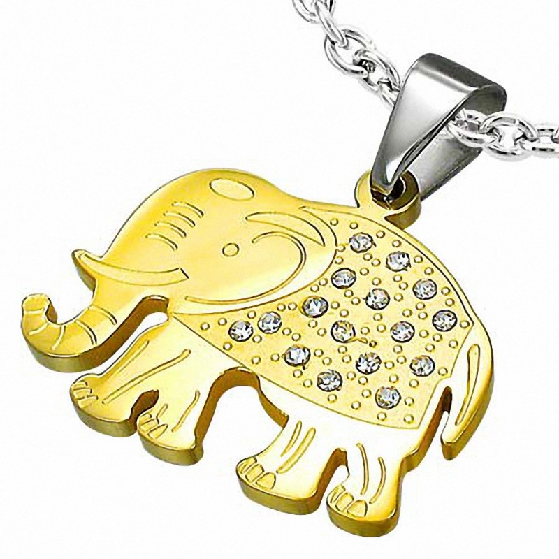 Pendentif éléphant en pavé deux tons en acier inoxydable gemme