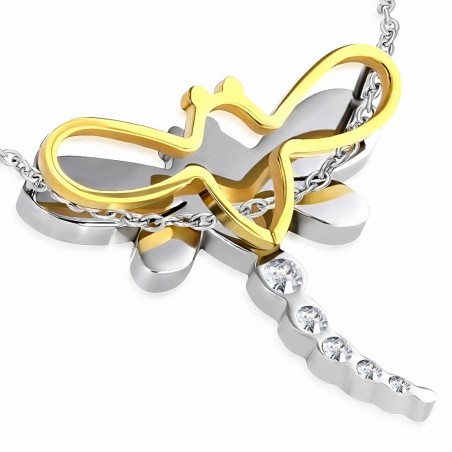 Pendentif de caution invisible avec emprisonnement de libellule Lucky Dragonfly en acier inoxydable gemme