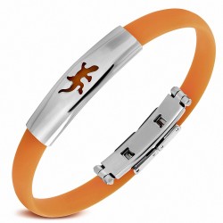Bracelet caoutchouc orange style montre fine avec motif lézard en acier inoxydable et fermeture à clips