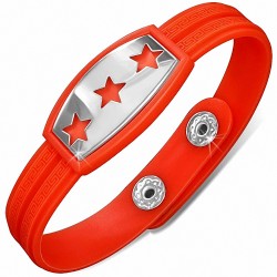 Bracelet caoutchouc rouge avec clé grecque style montre avec motif 3 étoiles en acier inoxydable et fermeture à pression