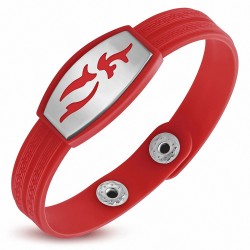 Bracelet caoutchouc rouge avec clé grecque style montre avec motif vagues en acier inoxydable et fermeture à pression