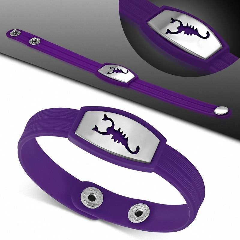 Bracelet caoutchouc mauve avec clé grecque style montre avec motif signe zodiac scorpion acier inoxydable fermeture à pression