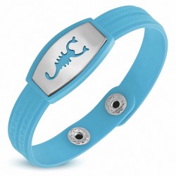 Bracelet caoutchouc bleu clair avec clé grecque style montre motif signe zodiac scorpion acier inoxydable fermeture à pression
