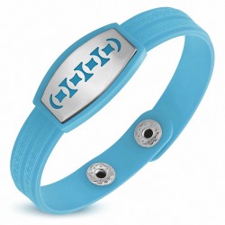 Bracelet caoutchouc bleu clair avec clé grecque style montre avec motif géométrique en acier inoxydable et fermeture à pression