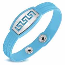 Bracelet caoutchouc bleu clair avec clé grecque style montre avec motif clé grecque en acier inoxydable et fermeture à pression