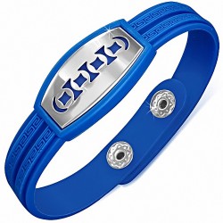 Bracelet caoutchouc bleu royal avec clé grecque style montre avec motif géométrique en acier inoxydable et fermeture à pression