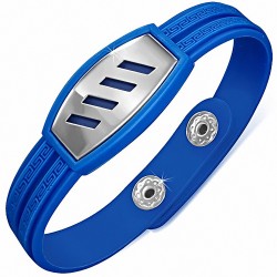Bracelet caoutchouc bleu royal avec clé grecque style montre avec motif diagonale en acier inoxydable et fermeture à pression