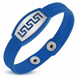 Bracelet caoutchouc bleu royal avec clé grecque style montre avec motif clé grecque en acier inoxydable et fermeture à pression