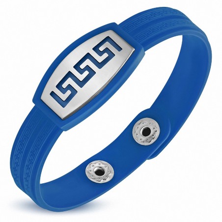 Bracelet caoutchouc bleu royal avec clé grecque style montre avec motif clé grecque en acier inoxydable et fermeture à pression