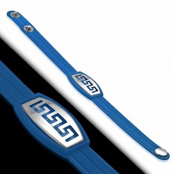 Bracelet caoutchouc bleu royal avec clé grecque style montre avec motif clé grecque en acier inoxydable et fermeture à pression