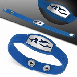 Bracelet caoutchouc bleu royal avec clé grecque style montre avec motif vagues en acier inoxydable et fermeture à pression
