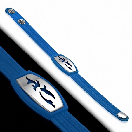 Bracelet caoutchouc bleu royal avec clé grecque style montre avec motif vagues en acier inoxydable et fermeture à pression