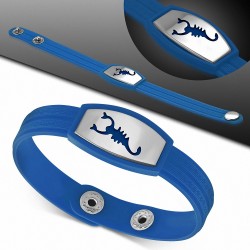 Bracelet caoutchouc bleu royal avec clé grecque style montre motif signe zodiac scorpion acier inoxydable fermeture à pression