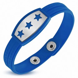 Bracelet caoutchouc bleu royal avec clé grecque style montre avec motif 3 étoiles en acier inoxydable et fermeture à pression
