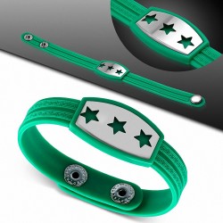 Bracelet caoutchouc vert avec clé grecque style montre avec motif 3 étoiles en acier inoxydable et fermeture à pression