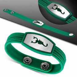 Bracelet caoutchouc vert avec clé grecque style montre motif signe zodiaque scorpion en acier inoxydable fermeture à pression