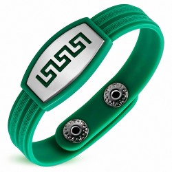 Bracelet caoutchouc vert avec clé grecque style montre avec motif clé grecque en acier inoxydable et fermeture à pression