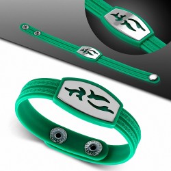 Bracelet caoutchouc vert avec clé grecque style montre avec motif vagues en acier inoxydable et fermeture à pression