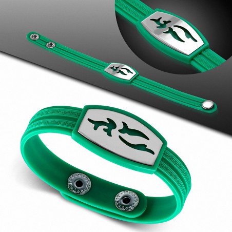Bracelet caoutchouc vert avec clé grecque style montre avec motif vagues en acier inoxydable et fermeture à pression