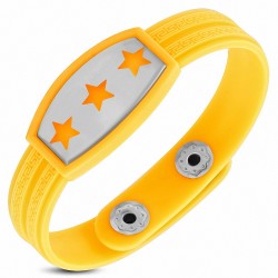 Bracelet caoutchouc jaune avec clé grecque style montre avec motif 3 étoiles en acier inoxydable et fermeture à pression