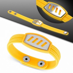 Bracelet caoutchouc jaune avec clé grecque style montre avec motif diagonale en acier inoxydable et fermeture à pression