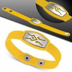 Bracelet caoutchouc jaune avec clé grecque style montre avec motif tribal en acier inoxydable et fermeture à pression