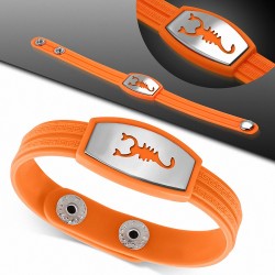 Bracelet caoutchouc orange avec clé grecque style montre motif signe zodiaque scorpion en acier inoxydable fermeture à pression