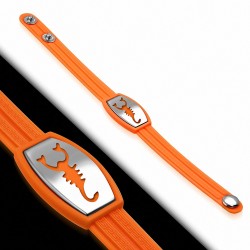 Bracelet caoutchouc orange avec clé grecque style montre motif signe zodiaque scorpion en acier inoxydable fermeture à pression