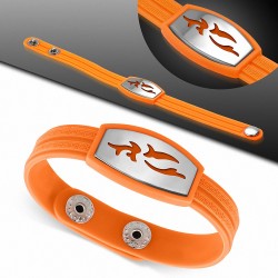 Bracelet caoutchouc orange avec clé grecque style montre avec motif vagues en acier inoxydable et fermeture à pression