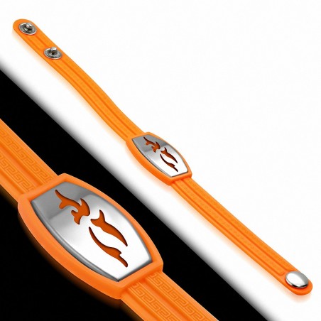 Bracelet caoutchouc orange avec clé grecque style montre avec motif vagues en acier inoxydable et fermeture à pression