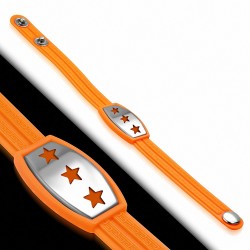 Bracelet caoutchouc orange avec clé grecque style montre avec motif 3 étoiles en acier inoxydable et fermeture à pression