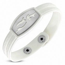 Bracelet caoutchouc blanc avec clé grecque style montre avec motif vagues en acier inoxydable et fermeture à pression
