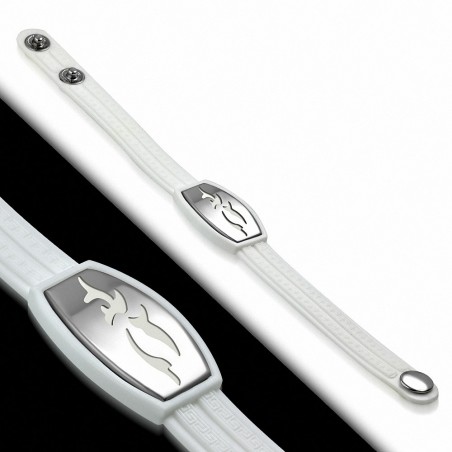 Bracelet caoutchouc blanc avec clé grecque style montre avec motif vagues en acier inoxydable et fermeture à pression