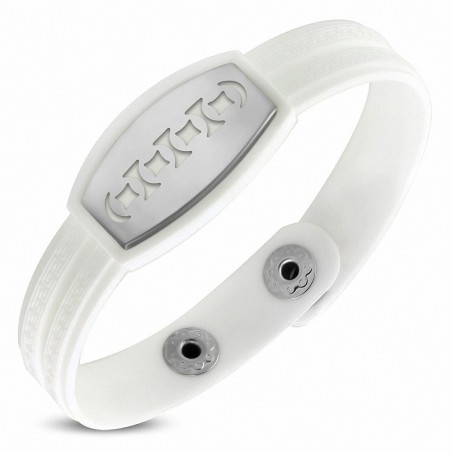 Bracelet caoutchouc blanc avec clé grecque style montre avec motif géométrique en acier inoxydable et fermeture à pression
