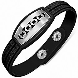 Bracelet caoutchouc noir avec clé grecque style montre avec motif géométrique en acier inoxydable et fermeture à pression