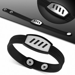 Bracelet caoutchouc noir avec clé grecque style montre avec motif diagonale en acier inoxydable et fermeture à pression