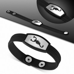 Bracelet caoutchouc noir avec clé grecque style montre motif signe zodiaque scorpion en acier inoxydable fermeture à pression
