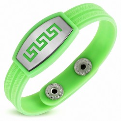 Bracelet caoutchouc vert pomme avec clé grecque style montre avec motif clé grecque en acier inoxydable et fermeture à pression