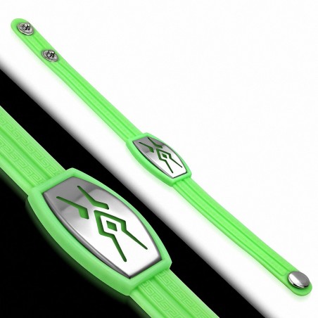 Bracelet caoutchouc vert pomme avec clé grecque style montre avec motif tribal en acier inoxydable et fermeture à pression