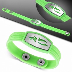 Bracelet caoutchouc vert pomme avec clé grecque style montre avec motif vagues en acier inoxydable et fermeture à pression