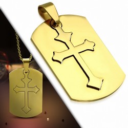 Pendentif en forme de croix avec pendentif en forme de croix Fleur De Lis en acier inoxydable doré