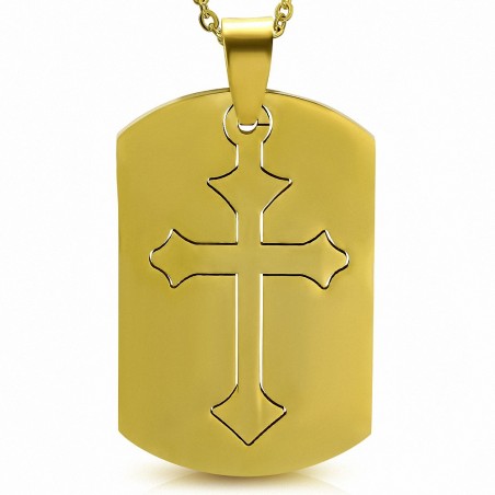 Pendentif en forme de croix avec pendentif en forme de croix Fleur De Lis en acier inoxydable doré