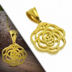 Pendentif fleur rose en filigrane sablé plaqué de couleur d'or en acier inoxydable