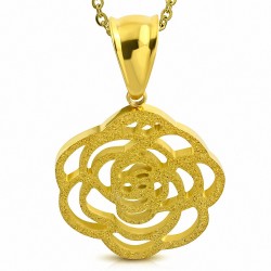 Pendentif fleur rose en filigrane sablé plaqué de couleur d'or en acier inoxydable