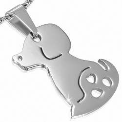 Pendentif avec breloque en forme de coeur  chiot avec coeur d'amour en acier inoxydable