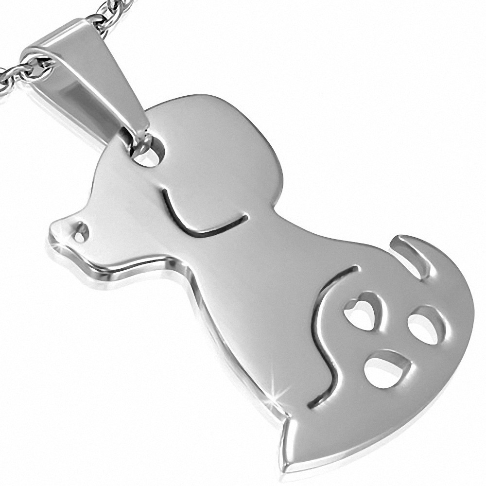 Pendentif avec breloque en forme de coeur  chiot avec coeur d'amour en acier inoxydable