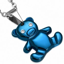 Pendentif ours en acier inoxydable bleu à 2 tons gemme