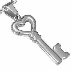 Pendentif clé de coeur d'amour ouvert en acier inoxydable