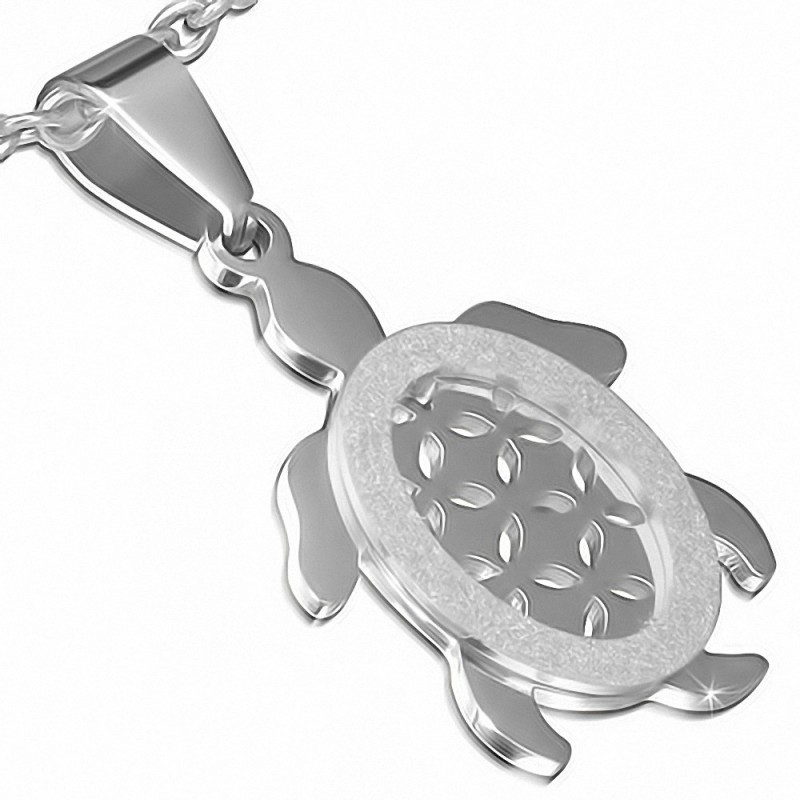 Pendentif en forme charm de tortue de fleur en acier inoxydable découpé au jet de sable