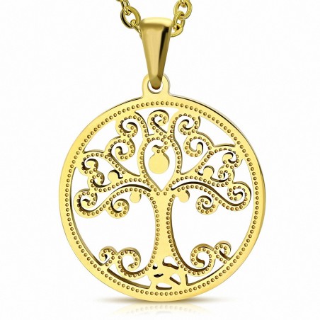Pendentif en forme de coeur de cercle de l'arbre de Bodhi en forme de spirale en acier inoxydable plaqué o